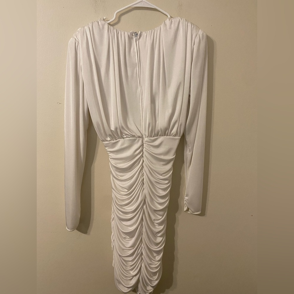 VTG‎ 1980s Ruched Ivory Laura Winston Embellished Midi Dress Juniors Size 9-10 - Picture 4 of 4